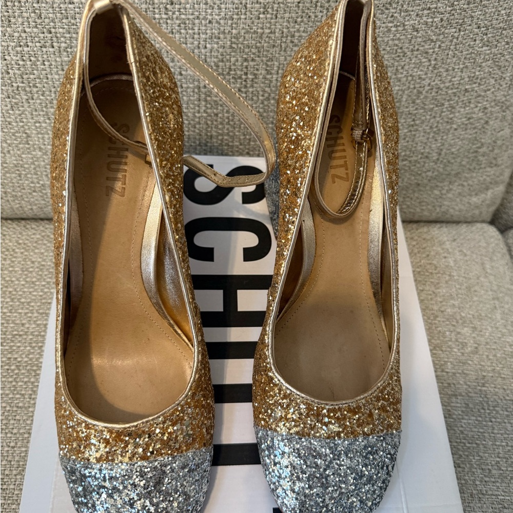 Schutz “Dorothy” Gold and Silver Glitter Women's Shoes